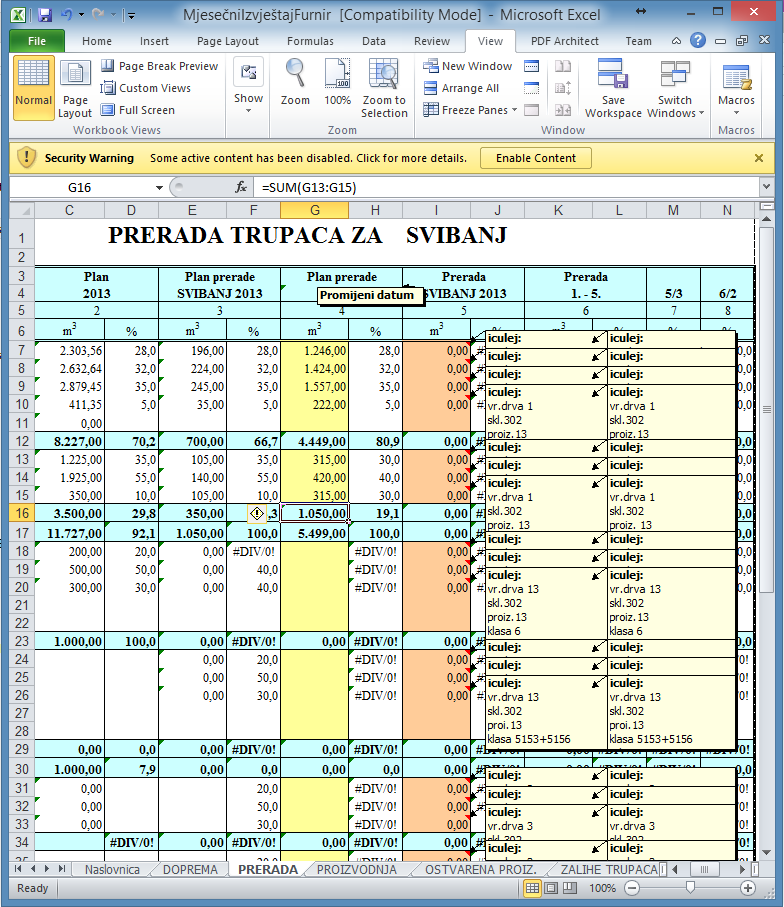 Mjesečni izvještaj o preradi trupaca - Excel