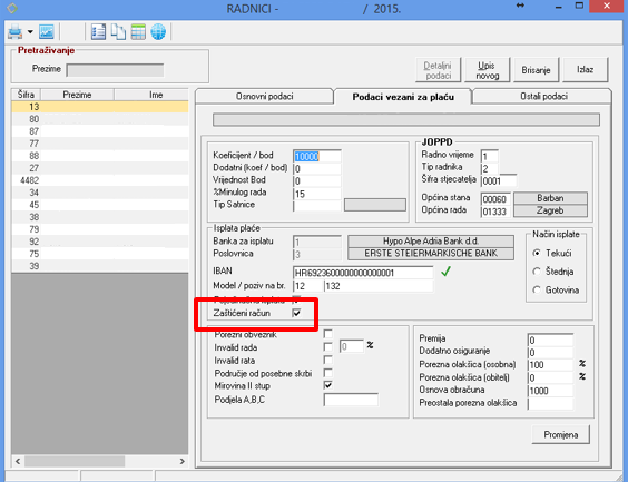 Označavanje zaštićenih računa kod radnika